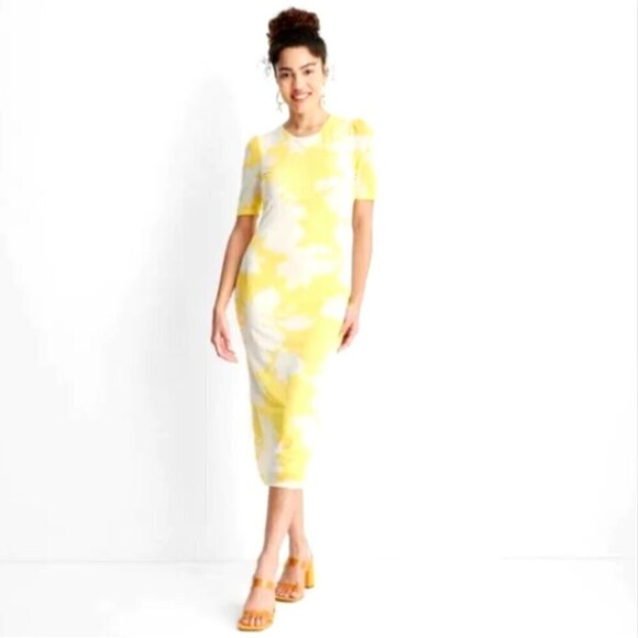 Floral Elbow-Sleeve Midi Mesh Dress Future Collective Gabriella Karefa 1X #277A - Picture 1 of 9